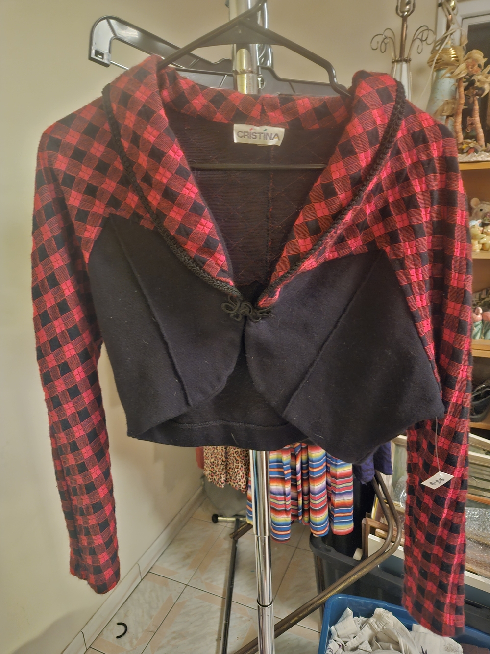 Retro Plaid 1980s Bolero Crop Dolman Sleeve Shrug
